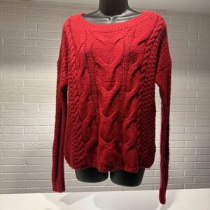 Hollister Red Cable Knit Sweater, Boat Neck, Warm Cozy, Women's Medium